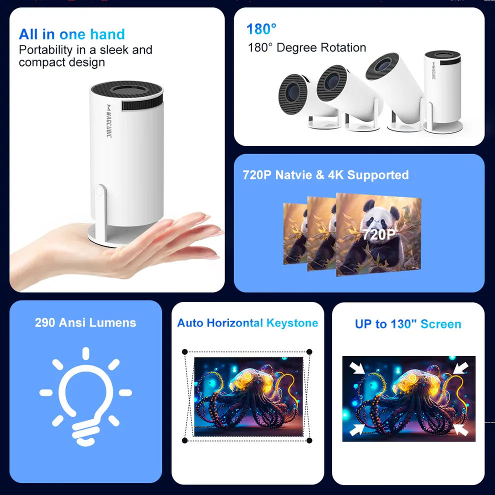 HY300 Android 12 Portable 4K Projector 2.4G / 5G WiFi BT5 - EU Plug